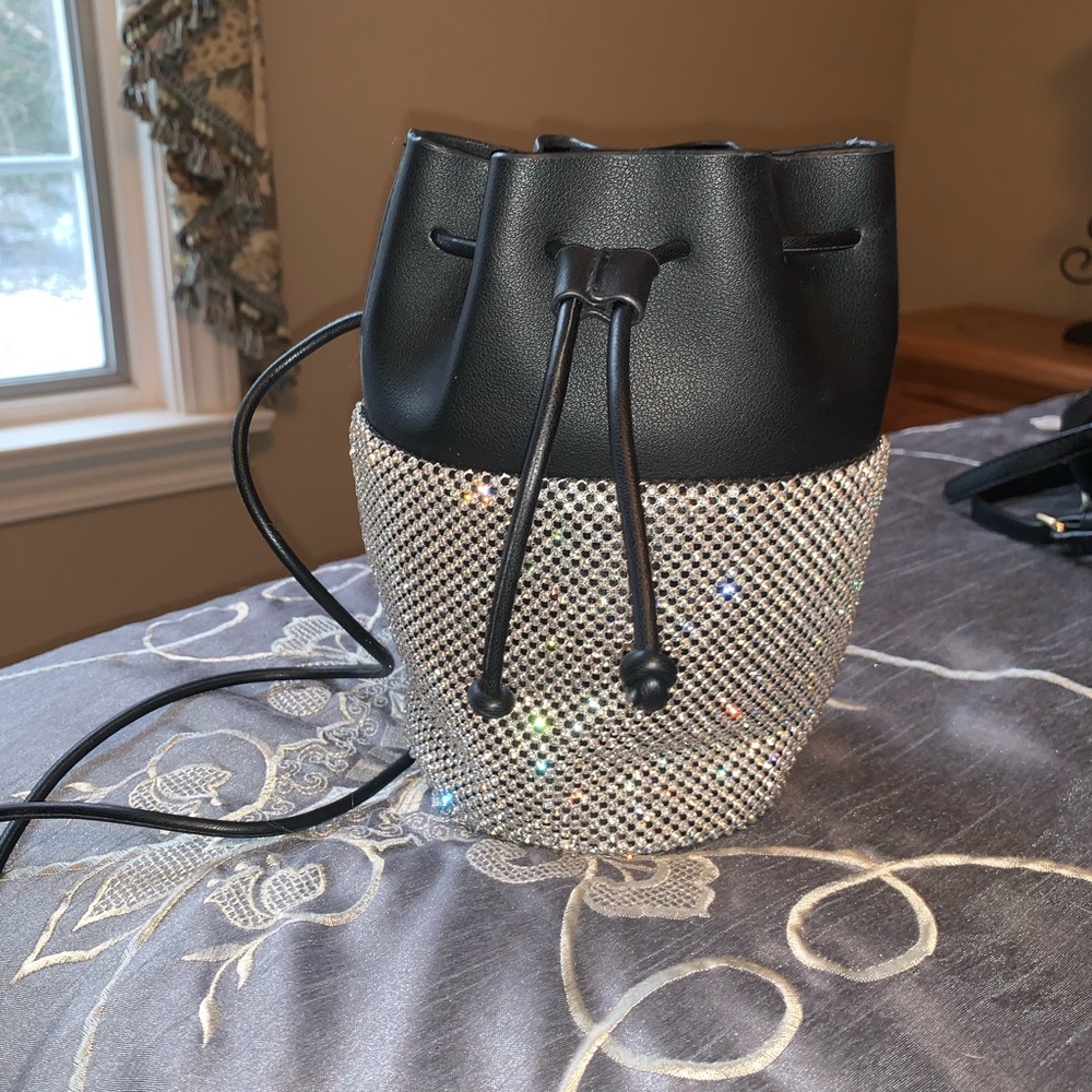 Cross body black and bedazzled bag